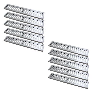 Imagem de Kit 10 Ralo Grelha Linear 7007X10GDA Captação de Aguas Pluviais com Caixilho em Alumínio Polido Prata GDA Industria