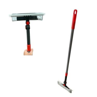 Imagem de Limpa Vidros 2 em 1 Rodo e Esfregão Microfibra Cabo Extensível 150CM Giro 360 graus  Powermaid