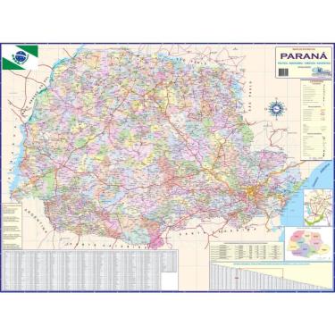 Imagem de Mapa Periodico Estado do Parana Escolar com Divisao Politica Cidades e Estradas 120cm X 90cm