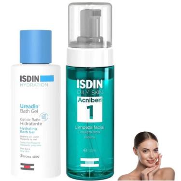 Imagem de Kit Isdin Espuma Limpeza Facial Gel de Banho Ureadin Acnibin Ácido lát
