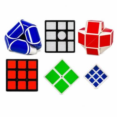 Imagem de Kit Cubos Mágicos 6 em 1 com 6 QuebraCabeças Diferentes, Cubo 3x3, Axi