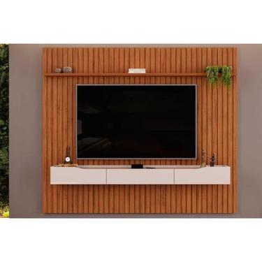 Imagem de Rack Bancada c/Painel p/TV até 85 Polegadas Pratic Ripado Prateleira 2