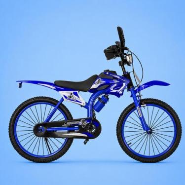 Imagem de Bicicleta Infantil Motocross Aro 16 Azul 4 a 8 Anos LED + Pneu Grosso 