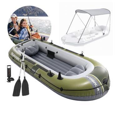 Imagem de Barco Bote Inflável Seahawk 4 para 4 Pessoas com Capota PVC Super Tough 351cm 400kg Intex