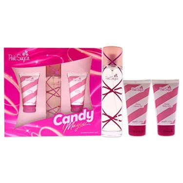 Imagem de Aquolina Pink Sugar Candy Magic Women Spray EDT 100 ml, gel de banho brilhante de 50 ml, loção corporal cremosa de 50 ml, conjunto de presente com 3 peças