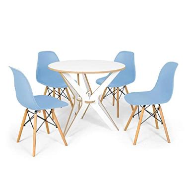 Imagem de Conjunto Mesa de Jantar Encaixe Itália 100cm com 4 Cadeiras Eames Eiffel - Azul Claro
