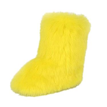 Imagem de TangDao Botas coloridas de pele sintética para mulheres, felpudo, felpudo, bico redondo, camurça, inverno, confortável, pelúcia, quente, curto, botas de neve, botas de cano médio para