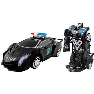 Imagem de Brinquedo Carro Vira Robo Bate Volta Polícia Preto Com Som Luz Som Zoop Toys