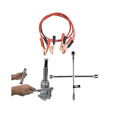 Imagem de Kit Macaco Hidráulico Garrafa 6t Chave Roda e Cabo Bateria