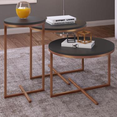 Imagem de Mesa De Centro Volpi Conjunto 3 Peças Preto/cobre - Artesano