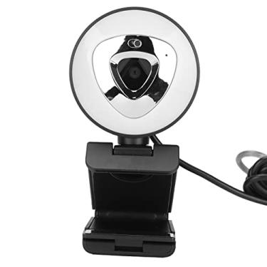 Imagem de Webcam com luz de enchimento, câmera web de computador HD 1080P/30FPS USB Bulit no microfone, luz de preenchimento do anel de brilho de 3 níveis, suporte de tripé flexível e cabo de 1,5 m de comprimento
