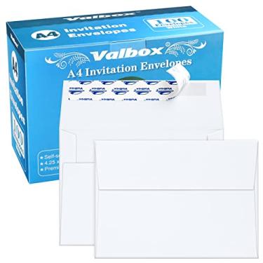 Imagem de Envelopes de foto ValBox A4 100 unidades 4 x 6 envelopes de papel Kraft autovedação para cartões 4x6, fotos, casamentos, convites, chá de bebê, 10,8 x 15,2 cm (A4), Branco, 4.25x6.25 Inches