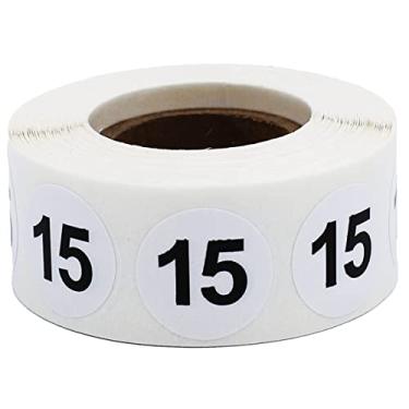 Imagem de Adesivos brancos com número 15 em círculo, redondos de 9,5 cm, 500 etiquetas em rolo para organização e inventário - Acabamento semibrilhante - Feito nos EUA