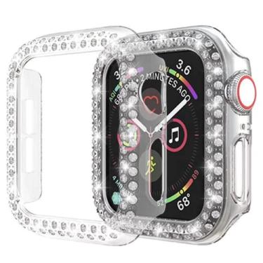 Imagem de ZiEuooo Compatível com Apple Watch Case Series 7 6 5 4 3 2 1 SE para Iwatch 38 40 41 42 44 45 MM Bling Brilhante Strass Capa Protetora PC (Transparente, 41 mm)