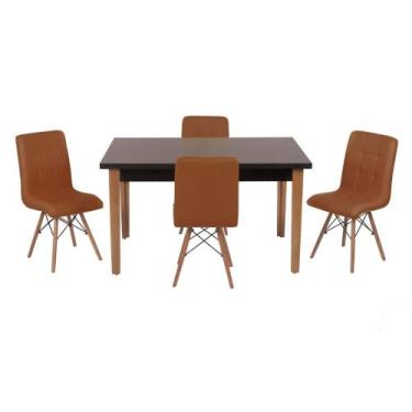 Imagem de Conjunto Mesa De Jantar Luiza 135cm Preta Com 4 Cadeiras Gomos - Marro