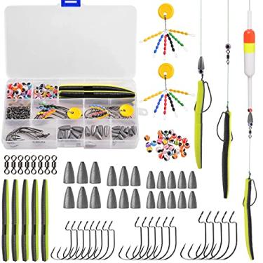 Imagem de Pesos de pesca chumbadas Kit de equipamentos de pesca 145 peças - Pesos de bala Bala Ganchos de pesca de robalo Contas de pesca Giratórios Caixa de equipamentos de pesca