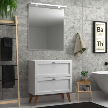Imagem de Gabinete Para Banheiro Com Espelheira 80cm Retro Mdf Branco Milano - O
