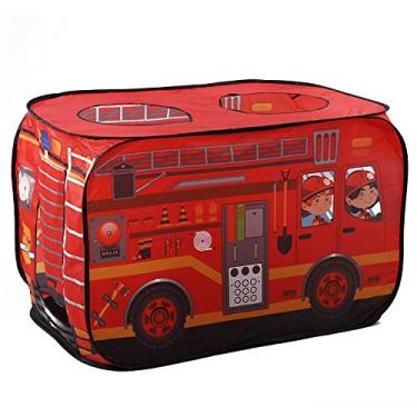 Imagem de Natudeco Kids Play Game House Sorvete Caminhão Policial Ônibus Crianças Tenda Dobrável Caminhão de Combate a Incêndio Crianças Canopy para jogos internos, 28,3 x 28,3 x 44,1 pol(red)