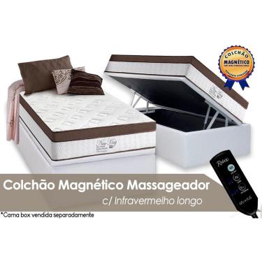 Imagem de Cama Box Baú Solteiro: Colchão Molas Anjos Magnético Infravermelho Vibro Massagem New King + Base crc Courano Branco(88x188)