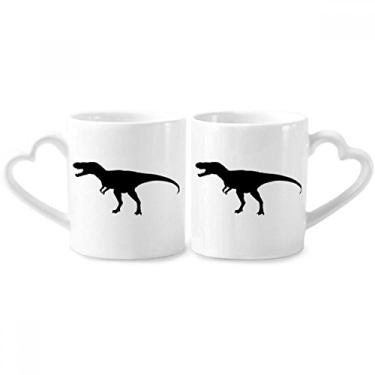 Imagem de Conjunto de canecas de porcelana para casais, ossos de dinossauro, em miniatura, com coração