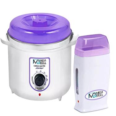Imagem de Kit Depilação Termocera 400gr Sem Refil Branca Com Lilás + Aquecedor de Cera Roll-on Lilás Mega Bell