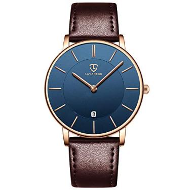 Imagem de BEN NEVIS Relógio masculino, relógio de pulso minimalista, moderno, simples, analógico, data, com pulseira de couro, 02 - marrom e azul - P