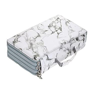 Imagem de shamjina Estojo de Lápis Portátil com 300 Compartimentos Bolsa de Lápis com Zíper Envoltório de Lápis 4 Camadas para Pincéis de Maquiagem Marcadores de Artigos, Branco
