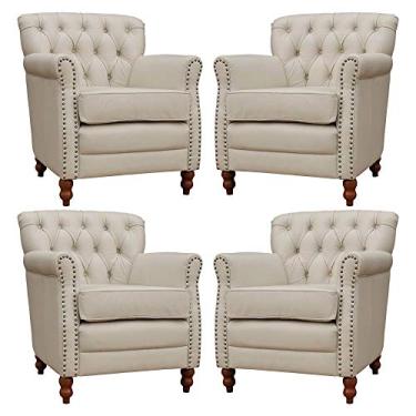 Imagem de Kit 04 Poltronas Decorativas Sala de Estar Níger Pés Madeira Couro Off White - Gran Belo