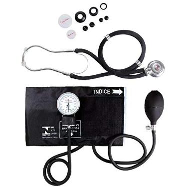 Imagem de Kit De Enfermagem Com Medidor De Pressão Estetoscopio Duplo (Preto)