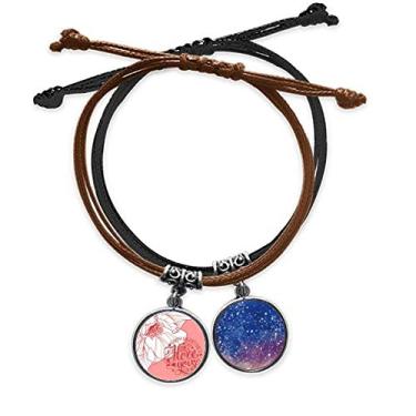Imagem de DIYthinker Pulseira rosa feliz dia dos namorados amor rosa corrente de mão pulseira de couro céu estrelado