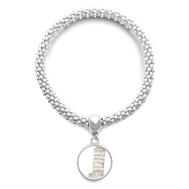 Imagem de DIYthinker Bracelete redondo de prata Pisa Torre de Pisa Italy Corrente de joias com pingente redondo