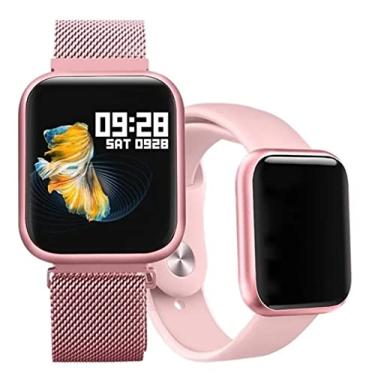 Imagem de Relógio Smartwatch P70 Original Rose e Preto com 2 Pulseiras (aço e borracha) (Rosa)