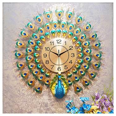 Imagem de TRFAN Relógio de parede relógio de parede pavão relógio de parede tela aberta sala de estar relógio de parede moda moderna casa silencioso relógio de parede ornamentos relógio de quartzo relógio de parede digital (cor: cinza) decoração