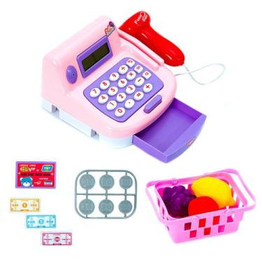 Imagem de Brinquedo Para Meninas Caixa Registradora Rosa Com Calculado - Bbr Toy