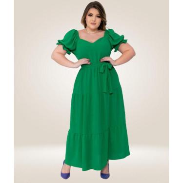 Imagem de Vestido Plus Size Longo Tres Marias Manga Princesa Liso