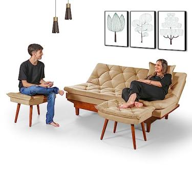 Imagem de Sofá Cama Caribe 3 Lugares Com 2 Banqueta Tecido Suede Cor:Bege