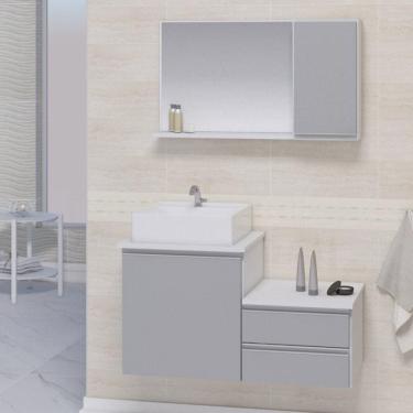 Imagem de Gabinete para Banheiro Cross 80cm com Cuba e Espelheira Branco/Cinza