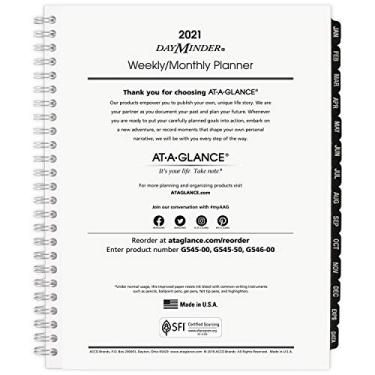 Imagem de Refil de agenda semanal e mensal 2021 para planejadores de linha G545 da AT-A-GLANCE, 18 x 21 cm, executivo, DayMinder (G5455021)