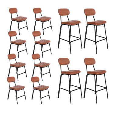 Imagem de Kit 8 cadeiras + 4 banquetas estofadas industrial Loft Vintage Boston