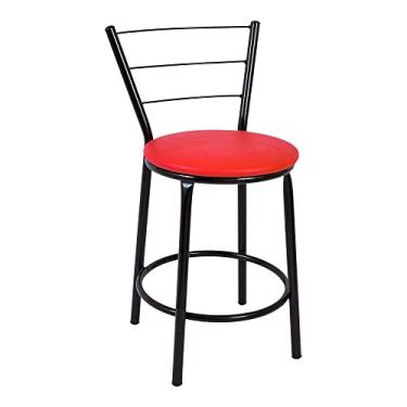 Imagem de Cadeira Baixa Estilo Banqueta Com Encosto em Arame Cozinha Bar Bancada Area Gourmet Churrasqueira (Estrutura Preta, Vermelho)
