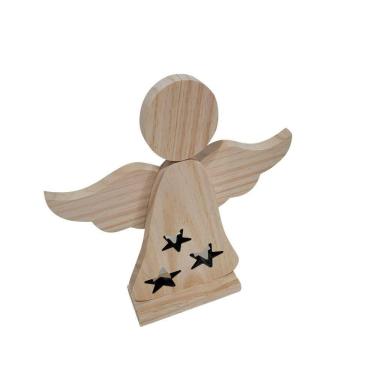 Imagem de Anjo vasado estrelas com asa sobreposta em pinus - Jeito Próprio Artesanato