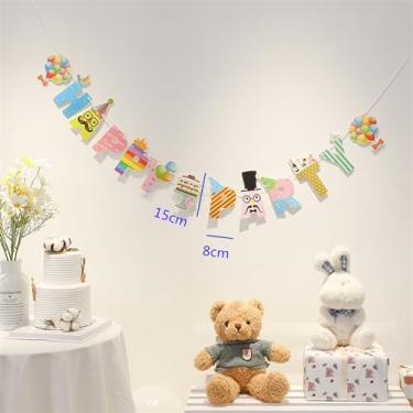 Imagem de Decoração de festa em menino menina feliz aniversário quarto guirlanda faixa flâmula decoração de fundo chá de bebê animal tema princesa bandeiras penduradas (cor: F)