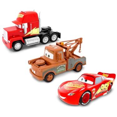 Imagem de Kit 3 Carrinhos Mcqueen Mate e Mack 13cm Roda Livre Original Coleção de Carrinhos Roda Livre