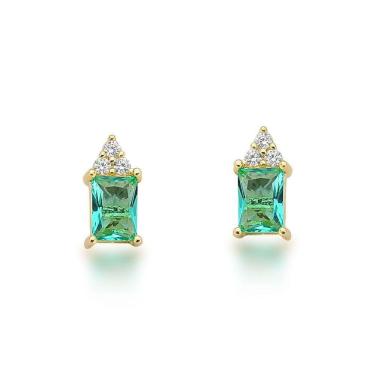 Imagem de Brinco Ponto De Luz Colorido Banhado A Ouro 18k Verde Claro