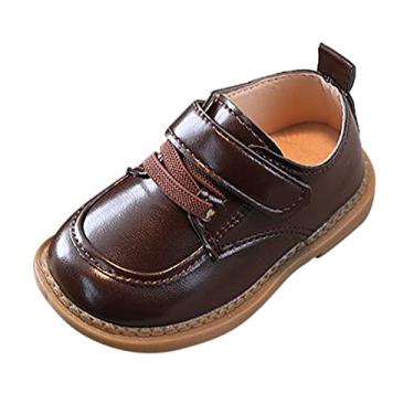 Imagem de Sapatos de tênis para meninos tamanho 2 sapatos casuais sola grossa bico redondo fivela sapatos meninos slip on tênis, Marrom, 18-24 Months Infant
