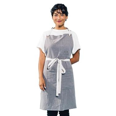 Imagem de Avental de cozinha Caldo Linen para cozinhar – Avental de linho masculino e feminino para cozinheiro profissional, servidor ou barista – ajustável com bolsos, Pewter, 1