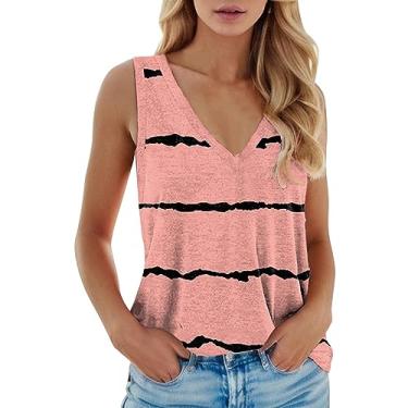 Imagem de Camisetas femininas estampadas para sair, plus size, sem mangas, sexy, camisetas de verão, floral, túnica atlética, rosa, P