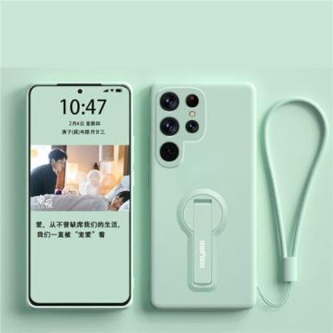 Imagem de Para Samsung Galaxy S23 S23 S22 Plus Ultra S21 FE Capa à prova de choque Suporte de suporte Capa protetora de silicone líquido, verde claro, para S22 Ultra