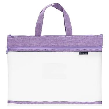 Imagem de PATIKIL Bolsa de documentos de nylon com alça de malha transparente bolsa de papel para escritório, roxa