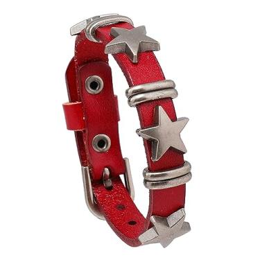 Imagem de Heavstjer Pulseira de liga punk rock cravejada de estrela com fivela de cinto, pulseira de couro, 8 inches, liga metálica, Sem Pedra Preciosa